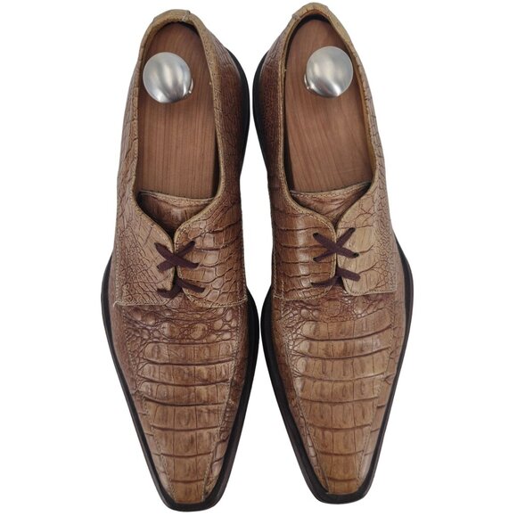 Vintage Italy Marcopizzi Men 8.5 Tan Brown Alligator Leather Dress Shoes Oxfords main image 7